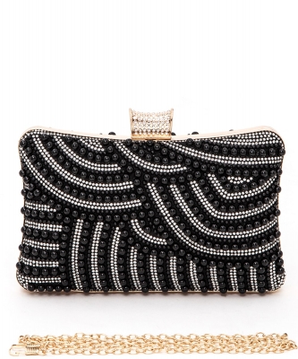 Mix Pearl Rhinestone Evening Clutch Bag 33460 BLACK